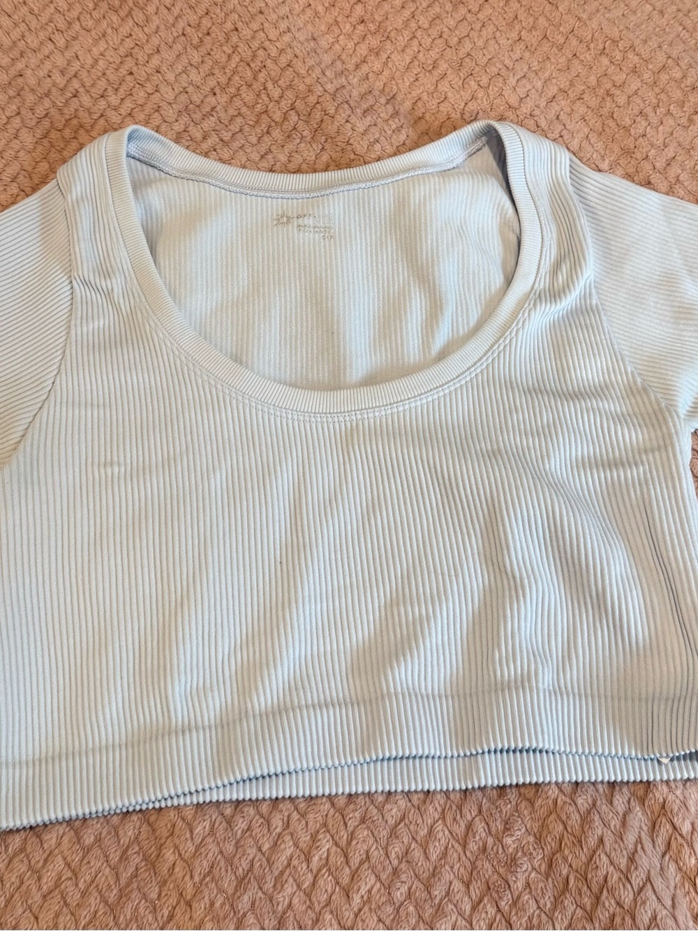 aerie Light Blue Ribbed Scoop Neck Cropped Top